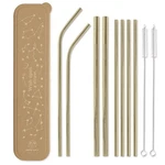 Designworks 8 Gold Stainless Steel Straws W/ Travel Case, Wish Upon New. Price: $16.97.