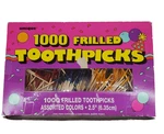 Box Of 900-1000 Frilled Toothpicks Assorted Colors 2.5" Functional Sharp Point Used. Price: $10.31.