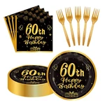 60PCS 60TH Birthday Party Paper Plates And Napkins Forks Black Gold Dessert C... New. Price: $14.69.