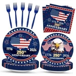 100 Pcs Tableware - Serves 25, Red White Blue Disposable 250TH Anniversary New. Price: $30.99.