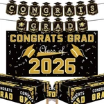 Graduation Decorations 2026 Black Gold Congrats Banner Backdrop Tablecl... New. Price: $9.99.