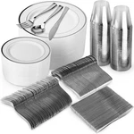 600 Piece Silver Dinnerware Set 200 White And Plastic Plates O... New. Price: $131.37.