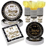 400 Pcs Happy New Year Disposable Tableware Set Black Gold Clock Paper Plates.... Price: $53.77.