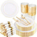 Liacere 350PCS Gold Plastic Plates - Disposable White And In New. Price: $70.69.