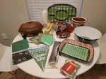 Nfl Football Superbowl Party Platters,bowls, Crock Pot,cups,banners,napkins, Used. Price: $75.00.