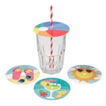 Fun Express Summer Party Paper Drink Toppers With Striped Straw, 4" Diam. 24 Pc New. Price: $16.05.