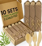 Ecopreps Set 10, Yellow Bamboo Forks, Spoons, Knives And Brown Napkins New. Price: $22.96.