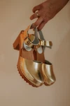 Heeled Wooden Clogs Of Natural Leather With Closed Toe Uppers On High New. Price: $74.00.