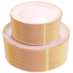 Plan Stress Free Parties - 100PC Pink Gold Disposable Plates New. Price: $74.99.