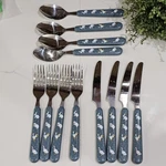 Vintage Plastic Flatware Spoons Knives Forks Farm Animals Blue Bow Kitchenware Used. Price: $65.00.