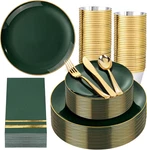 350PCS Green Plastic Plates - Disposable Gold Dinnerware Set For Guests New. Price: $96.95.