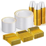Disposable Dinnerware Set 600 Pcs Gold Rim 100 Guests Plates Cups Wellife White New. Price: $89.99.