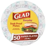 Glad Heavy Duty Paper Plates 10 Inch 50 Count Microwave Safe Disposable New. Price: $13.09.