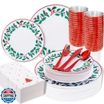 Wdf 175PCS Disposable Christmas Plates And Napkins - 25 Dinner Dessert New. Price: $75.99.