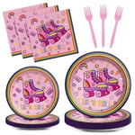 Qyeahkj 100 Pcs Roller Skating Party Plates Napkins Set Pink Birthday Decor New. Price: $47.97.