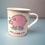 Vintage Hallmark Smile Mugs Pink Pig Here's Looking At Me Coffee Japan Cup Used. Price: $16.99.