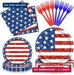 100 Pcs 4TH Of July Patriotic Tableware Set - Disposable American Flag Dinnerwar New. Price: $37.48.