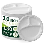 10 Inch 3 Compartment Paper Plates White 150 Pack , Compostable D New. Price: $52.42.