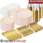 Elegant Pink Disposable Plates Premium Quality Weddings Parties Easy Cleanup New. Price: $84.78.