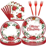 96 Pieces Christmas Poinsettia Tableware Merry Disposable New. Price: $15.77.