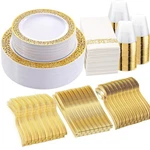 Wellife Gold Dinnerware Sets, Plates And Napkins Party 350PCS, New. Price: $68.99.