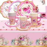 Tea Party Disposable Tableware Floral Supplies 12 Sets Pink Paper T... New. Price: $16.37.