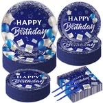 Gisgfim 50 Guests Blue Birthday Party Supplies Navy And Silver Plates Napkins New. Price: $37.86.