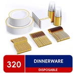 Jolly Chef 320 Piece Gold Rim Disposable Plastic Plates Dinnerware SETS,45 Guest New. Price: $82.70.