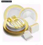 Laxore 200 Pcs Plastic Disposable Dinner Plates Set For 25 Guests New. Price: $34.99.