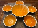 Lillian Vernon Ceramic Cantaloupe Bowl Set Orange Green Six-piece Art Pottery Used. Price: $28.00.