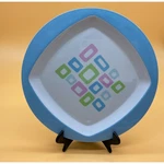 Set Of 4 Blue Thermoserv 11" Fun Geometric Pattern Dinner Plates Dishwasher Safe Used. Price: $17.97.