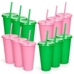 Fysuimu 12PCS Green Plastic Cups With Lids Straws 24 Oz, Pink, New. Price: $27.84.