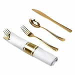 Lillian Pre Rolled Gold Napkin And Cutlery Set 20 Pack Disposable Silverware New. Price: $31.48.