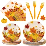 100 Pcs Thanksgiving Plates And Napkins Sets - Fall Pumpkin Maple Leaf Round Tab New. Price: $29.05.