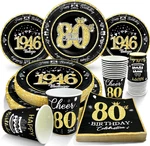 80TH Birthday Decorations Black And Gold, Service For 30, Vintage New. Price: $40.99.