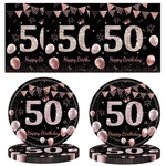 50TH Birthday Paper Party Plates Napkins Set Black Rose Gold Serves 20 Guest New. Price: $19.74.