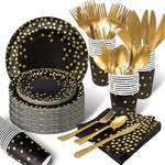 175PCS Black And Gold Paper Plates Party Supplies For 25 Guests Disposable Pa... New. Price: $31.34.