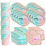Lashes Or Staches? Gender Reveal Party Supplies Set Plates Napkins Cups Table... New. Price: $29.64.
