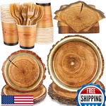 Durony 144 Pcs Camping Wood Grain Slice Dinnerware Set Rustic Party Supplies New. Price: $39.30.