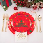 Rubtlamp 175-PCS Red Gold White Plastic Christmas Party Dinnerware Set New China. Price: $54.99.