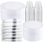 350-PIECE Silver Plastic Dinnerware Set Disposable 10.25" Plates, 7.... New. Price: $132.30.