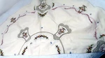 Mid Century Crocheted 30" Table Skirt Cloth Scalloped Edges Unique Cross Stitch Pre-owned. Price: $24.60.
