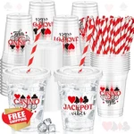 Foldtier 50 Pcs Casino Night Plastic Cups 12OZ Disposable With Straws Lids New. Price: $42.99.