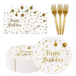 150PCS Happy Birthday Paper Plates And Napkins 7 Inch White Gold Dot New. Price: $28.55.