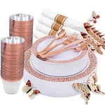 Wellife 350 Pcs Rose Gold Dinnerware Set For Guests, Disposable... New. Price: $71.72.