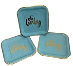 Oh Baby 8CT 9 In. Paper Plates Blue Boy Shower Gold Lettering Lot Of 3 New. Price: $23.99.