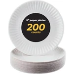 9" Uncoated Paper Plates- White, Pack Of 200 New. Price: $15.60.