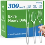 Dealusy 300 Extra Heavy Duty Clear Plastic Silverware, Count, New. Price: $47.35.