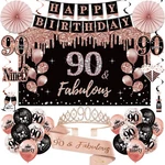 90TH Birthday Decorations For Women, 33PCS Crown And Sash, Black Rose Go... New. Price: $45.90.