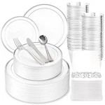 Wdf 175PCS Silver And White Plastic Plates - Sliver Disposable 25GUEST... New. Price: $43.99.